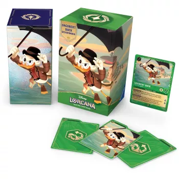 Ravensburger Disney Lorcana TCG: Scrooge McDuck Dāvanu kaste - Into the Inklands | 6 papildinājumu komplekti, 2 lielformāta folijas kartes, kāršu kaste, Lore skaitītāji | Vecums 8+