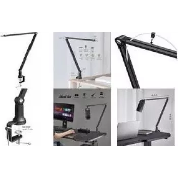 LogiLink mikrofona pantogrāfa roka statīvs, 840 mm, melns, pilnībā regulējams 360° rotācija, galda skava, tērauds
