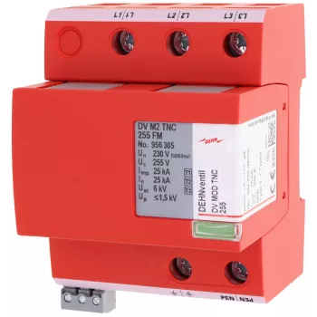 DEHN DEHNventil M2 TNC 255 FM kombinētais zibens un pārsprieguma aizsargs 1+2+3 tips, 3 polu, 255 V AC, 35 mm DIN sliedei