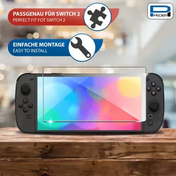 PEDEA rūdīta stikla ekrāna aizsargs Nintendo Switch 2 (2025) - 9H cietība, HD skaidrība, bez burbuļiem, 2.5D malas