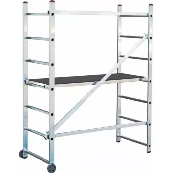 KRAUSE CORDA Scaffolding Mini 3m augstuma alumīnija mobilā sastatņu platforma ar 4 grozāmiem riteņiem, platforma 1500x600mm, slodzes klase 2, EN 1004
