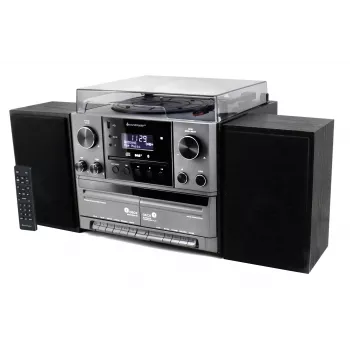 Soundmaster MCD5600SW stereo mūzikas centrs ar DAB+ radio, CD atskaņotāju, atskaņotāju vinila platēm, dubulto kasešu magnetofonu, Bluetooth un USB ierakstīšanu - melns