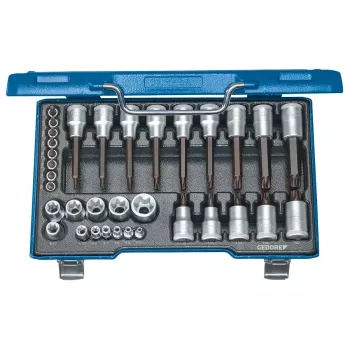 GEDORE 19 TX 20 TORX galatslēgu uzgaļu komplekts 1/4 + 1/2 collas, 34 gab., T8-T60 / E4-E24 (6129440)