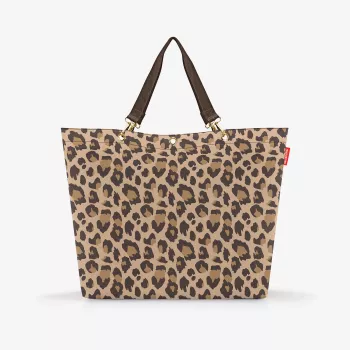 Reisenthel Shopper XL Leo Macchiato – liela iepirkumu soma no pārstrādāta PET ar leoparda rakstu, 35 L