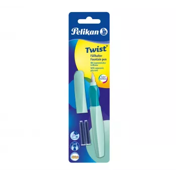 Pelikan Twist P457 pildspalva, piparmētru krāsā, vidējs gals, nerūsējošais tērauds, kārtridžu pildījums, abām rokām, Vācija