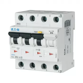 Eaton FRBM6-C16/3N/003-A diferenciālās strāvas un automātslēdzis (RCBO), 16 A, 30 mA, 3P+N, A tips, C raksturlīkne (170999)