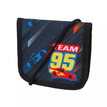 McNeill Brustbeutel CARS bērnu kakla soma ar drošības sprādzi, Disney Pixar Cars Lightning McQueen dizains, poliesters, rāvējslēdzējs, monētu kabatiņa, ID logs, zila