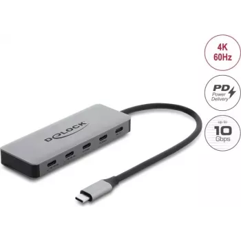 Delock 2-Port USB 10 Gbps Hub ar 2-Port USB-C 4K un PD 3.0 100 W