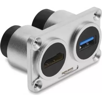 Delock 91168 divu portu paneļa ligzda USB 5 Gbps Type-A sievišķā + HDMI sievišķā 4K sudraba