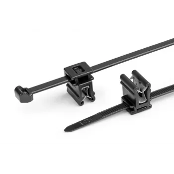 HellermannTyton T50ROSEC4A-PA66W-BK kabeļu saite ar eglītes tipa montāžas klipu, 200mm x 4.6mm, melna, 100 gab. iepakojums