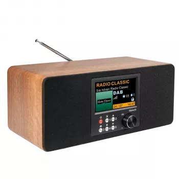 Albrecht DR 864 Stereo DAB+ FM radio ar Bluetooth, koka korpusu, 2x7W RMS, 2,4 inch TFT krāsu displeju, dubulto modinātāju, AUX ieeju, austiņu izeju, USB uzlādi, tālvadības pulti