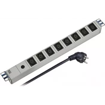 EFB Elektronik 691697 1U 19 collu statīva PDU, 8x IEC C13 ligzdas, 10A, 250V, alumīnija korpuss, ieslēgšanas/izslēgšanas slēdzis