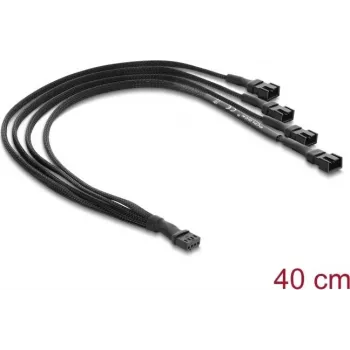 Delock Ventilatora kabeļa sadalītājs 1 x 4 kontaktu PWM ligzda uz kontaktdakšu + 3 x 4 kontaktu kontaktdakšas (3 kontakti aizņemti) ar pīto apvalku 40 cm melns