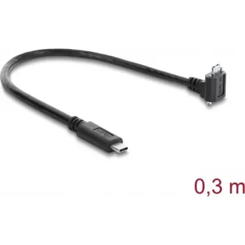 Delock USB 5 Gbps kabelis USB Type-C taisns uz USB Micro-B 90° leņķis uz augšu ar 18 mm skrūvju attālumu, 0,3 m, melns