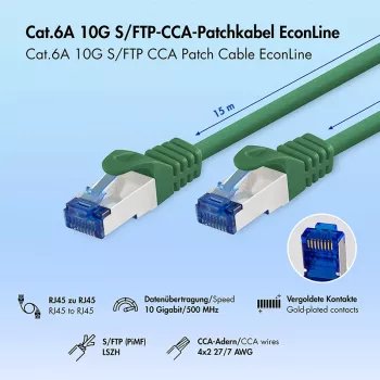 LogiLink Cat.6A S/FTP LSZH Patch Cable, 15m, Green, EconLine