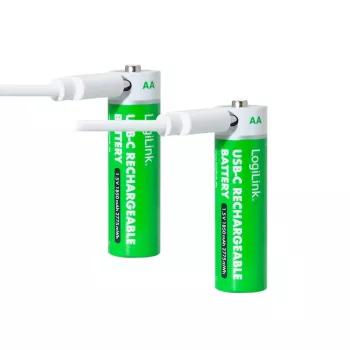 LogiLink LR6RCB2 USB-C uzlādējamas AA litija jonu baterijas, 2 gab., 1,5 V konstanta izvade, 2600 mWh