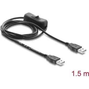 Delock USB barošanas kabelis Type-A vīriņš–vīriņš ar slēdzi 1,5 m
