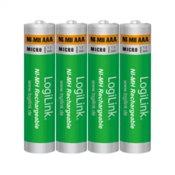 LogiLink LR03RB4 uzlādējamās NiMH AAA baterijas, 4 gab. blisterī, 800 mAh, 1,2 V, iepriekš uzlādētas, zema pašizlāde