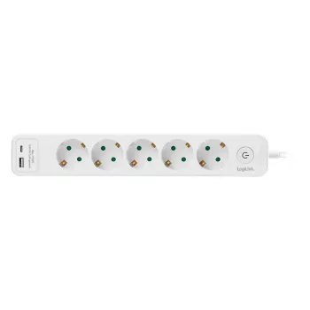 LogiLink LPS280U pagarinātājs ar 5 ligzdām un 2 USB portiem (USB-A un USB-C), 17W, balts