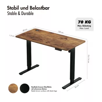 LOGILINK EO0057 Elektriskais rakstāmgalds ar regulējamu augstumu, 120x60 cm, viens motors, brūna virsma, 70 kg slodze