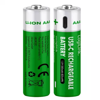 LogiLink LR03RCB2 USB-C uzlādējamas AAA Li-Ion baterijas, 1,5V, 750mWh, 2 gab.