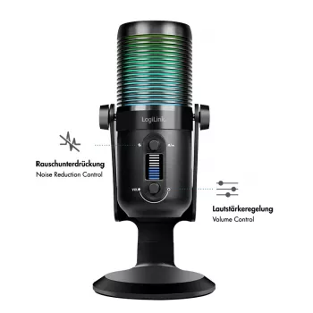 LogiLink USB kondensatora mikrofons ar RGB apgaismojumu, kardioīds/omnidirekcionāls, 20 Hz - 20 kHz, melns (HS0059)