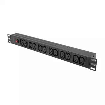 LogiLink 19 collu 1U Rackmount PDU 12x IEC C13 Ligzdas 10A ar Aizsardzību pret Pārslodzi