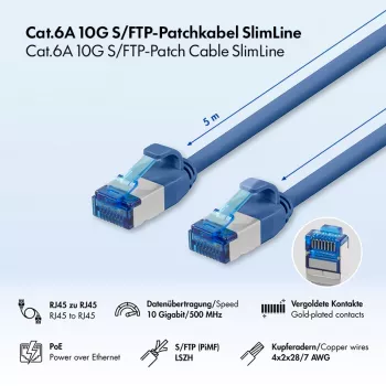 LogiLink Cat.6A Slim S/FTP LSZH Patch Cable, zils, 5 m, SlimLine