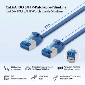 LogiLink SlimLine Cat.6A S/FTP LSZH Patch Cable, 7,5 m, zils