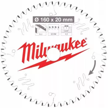 Milwaukee ripzāģa disks 160x20x2.2x52z TF alumīnijam