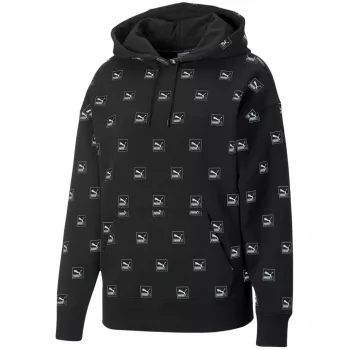 PUMA Brand Love AOP Hoodie FL Black 535706 01 Vīriešu brīva piegriezuma džemperis ar kapuci