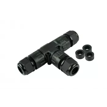 Kabelmeister Tool-less IP68 T-kabeļu savienotājs / T-adapteris, 3 polu, melns
