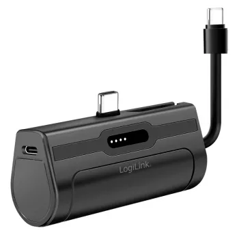 LogiLink Mobile Power Bank, LiPo, 4500 mAh, iebūvēts USB-C spraudnis, melns