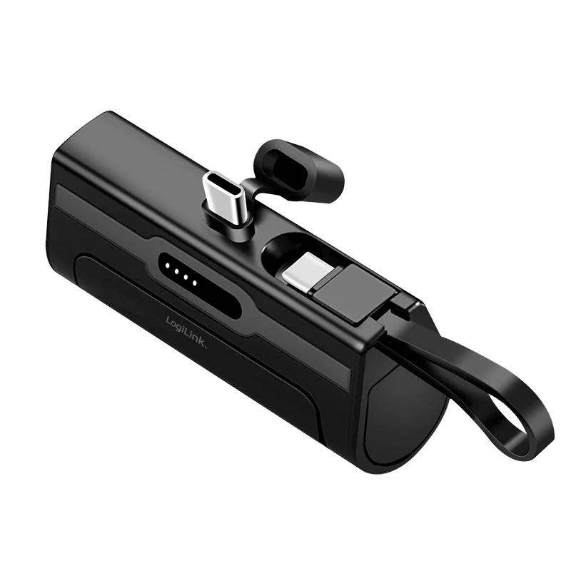 LogiLink Mobile Power Bank, LiPo, 4500 mAh, iebūvēts USB-C spraudnis, melns
