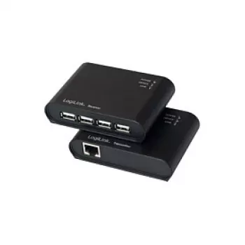 LogiLink USB 2.0 Cat.5 pagarinātājs ar 4 portu centrmezglu, 50 m, melns
