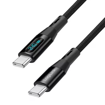 LogiLink USB 2.0 Type-C kabelis ar jaudas displeju, C/M līdz C/M, 480 Mbps, 240W PD 3.1, neilona pīts, melns, 1 m