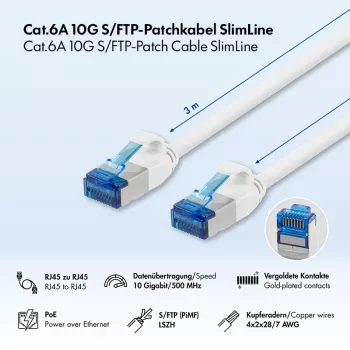LogiLink SlimLine Cat.6A S/FTP LSZH Patch Cable, balts, 3 m