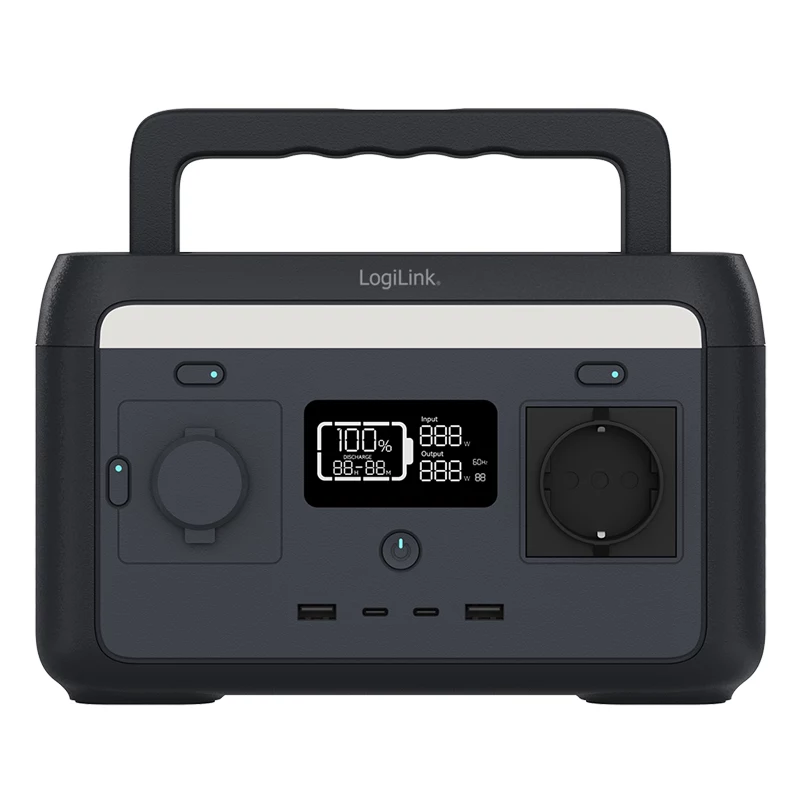 LogiLink Portable Power Station 300W LiFePO4 akumulators, 288Wh tīrs sinusvilnis, 60W USB-C PD, QC3.0, saules enerģijai gatavs