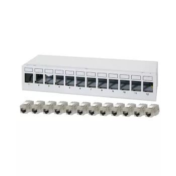 LogiLink NK4093 galda sadales panelis Cat.6A, 12 porti, gaiši pelēks (RAL 7035), ekranēts, bezskrūvju tērauds