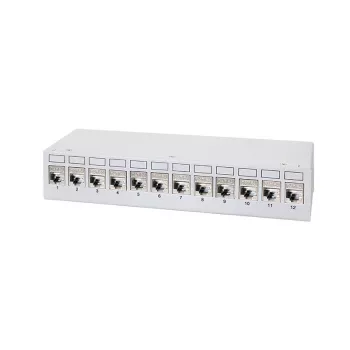 LogiLink NK4093 galda sadales panelis Cat.6A, 12 porti, gaiši pelēks (RAL 7035), ekranēts, bezskrūvju tērauds