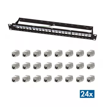 LogiLink Modular 24-Port Cat.6A Keystone Patch Panel, 19 collu/1U, Melns, EconLine