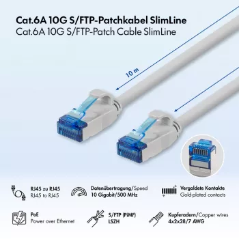 LogiLink Cat.6A Slim S/FTP LSZH Patch Cable, pelēks, 10m, SlimLine
