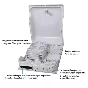 LOGILINK FTTX sadales kārba 96 šķiedrām, 24x LC Duplex vai SC Simplex, bez adapteriem, IP65, sienas montāža