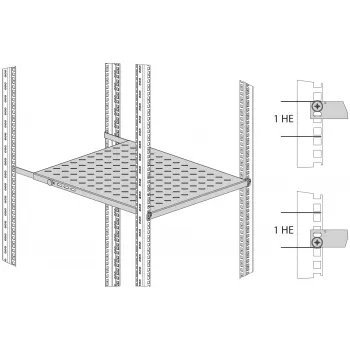 EFB Elektronik 19 inch 0.5U fiksētais plaukts, 70 kg slodze, 750-850 mm dziļums, melns (RAL 9005)
