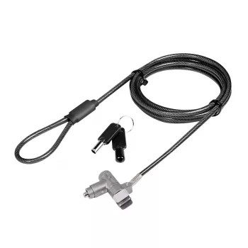 LogiLink NBS015 universālā atslēgas slēdzene klēpjdatoriem, ultrabookiem, MacBook Pro un planšetdatoriem – cinkota tērauda trosis, 2 m, melna/sudraba