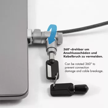 LogiLink NBS015 universālā atslēgas slēdzene klēpjdatoriem, ultrabookiem, MacBook Pro un planšetdatoriem – cinkota tērauda trosis, 2 m, melna/sudraba