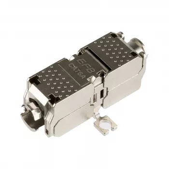 EFB ELEKTRONIK Cat.6A/Cat.7/Cat.7A ekranēts keystone modulis, bezinstrumentu montāža, cinka liešana, RJ45, 500 MHz, 10G, T568A/B, zeltīti kontakti, melns