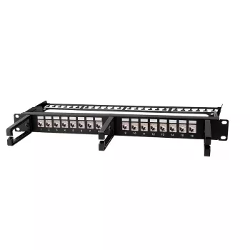 LOGILINK Modular 16-port Cat.6A Keystone Patch Panel, 19/1U, ar 3 kabeļu gredzeniem, melns