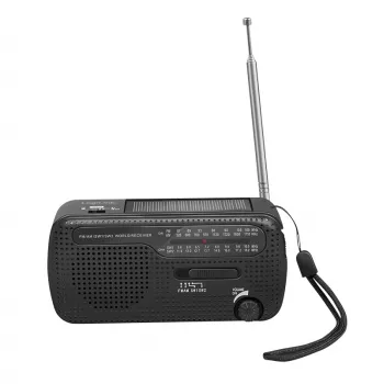 LogiLink Dynamo ar saules paneli, AM/FM, USB-C uzlādi, LED lukturīti, SOS trauksmi un power bank, Melns