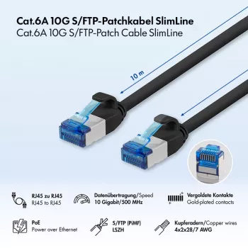 LogiLink SlimLine Cat.6A S/FTP LSZH Patch Cable, 10 m, Melns